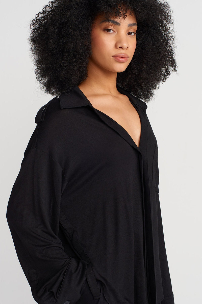 Nu V Shirt Collar Blouse Black