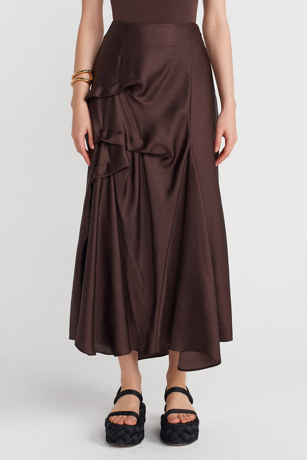 Nu Satin Skirt With Pleated Details Chocolate Brown