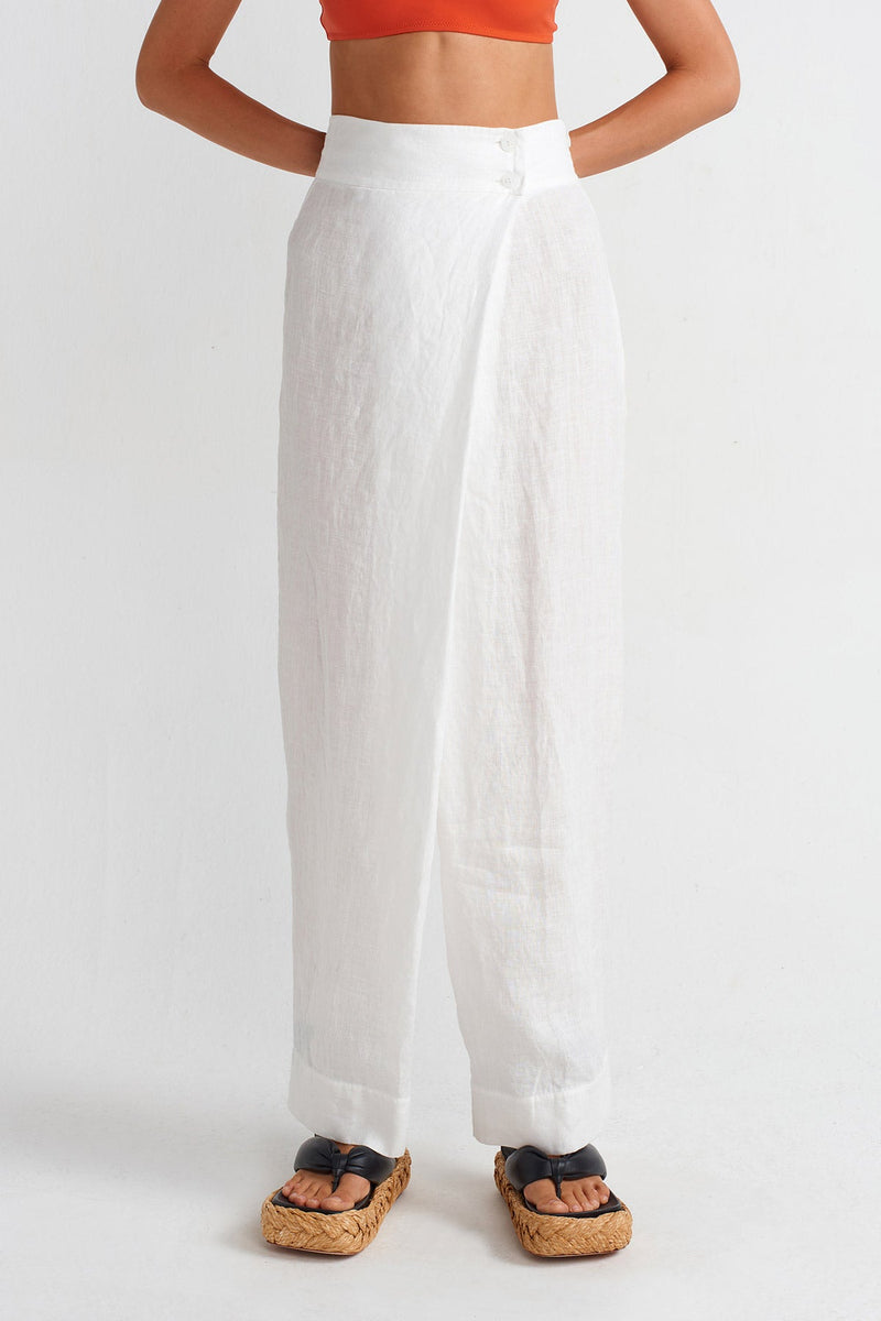 Nu Double-Breasted Linen Trousers Off White