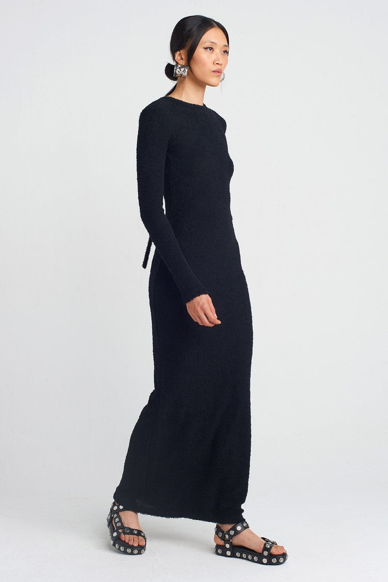 Nu Towel Fabric Backless Long Dress Black