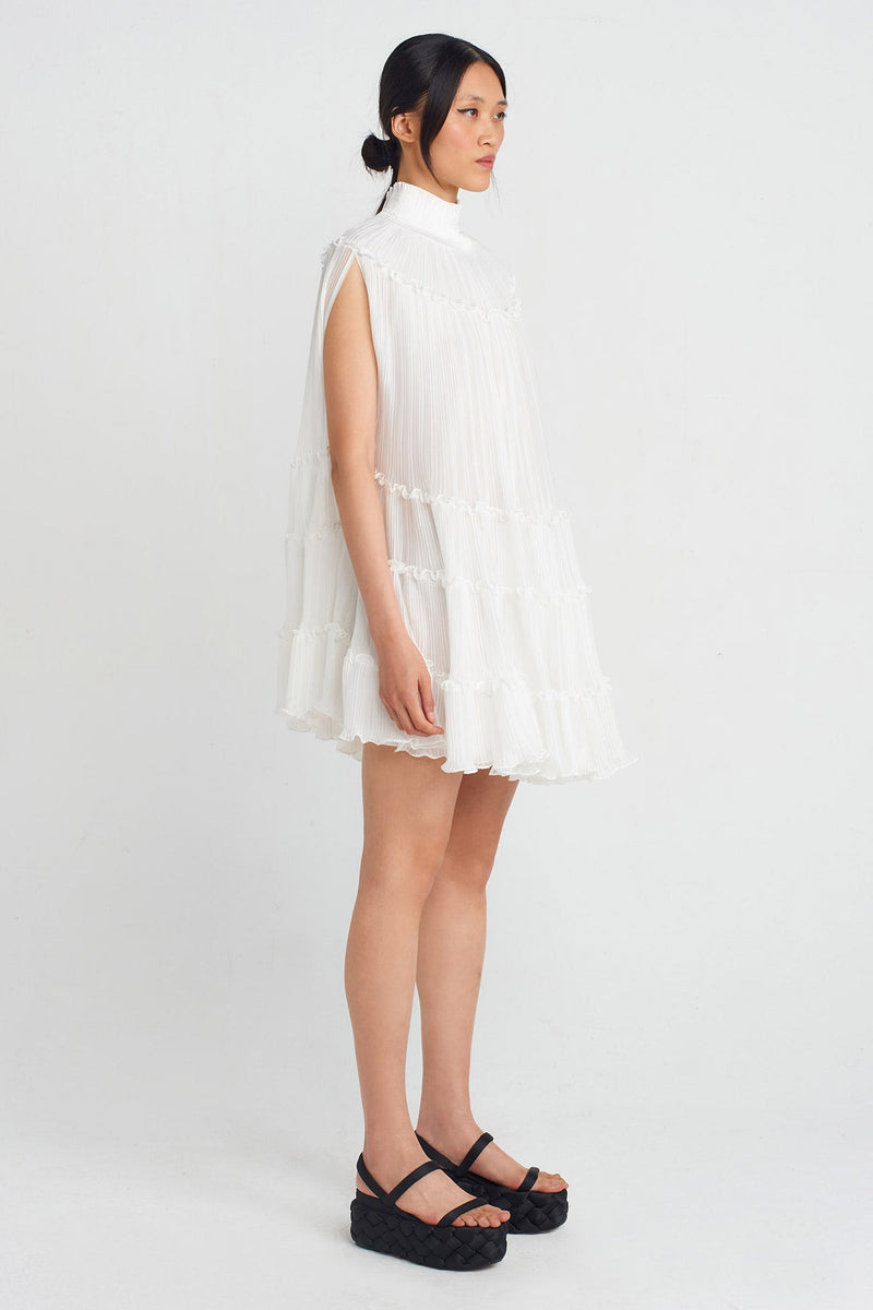 Nu Chiffon Pleated Short Dress Off White