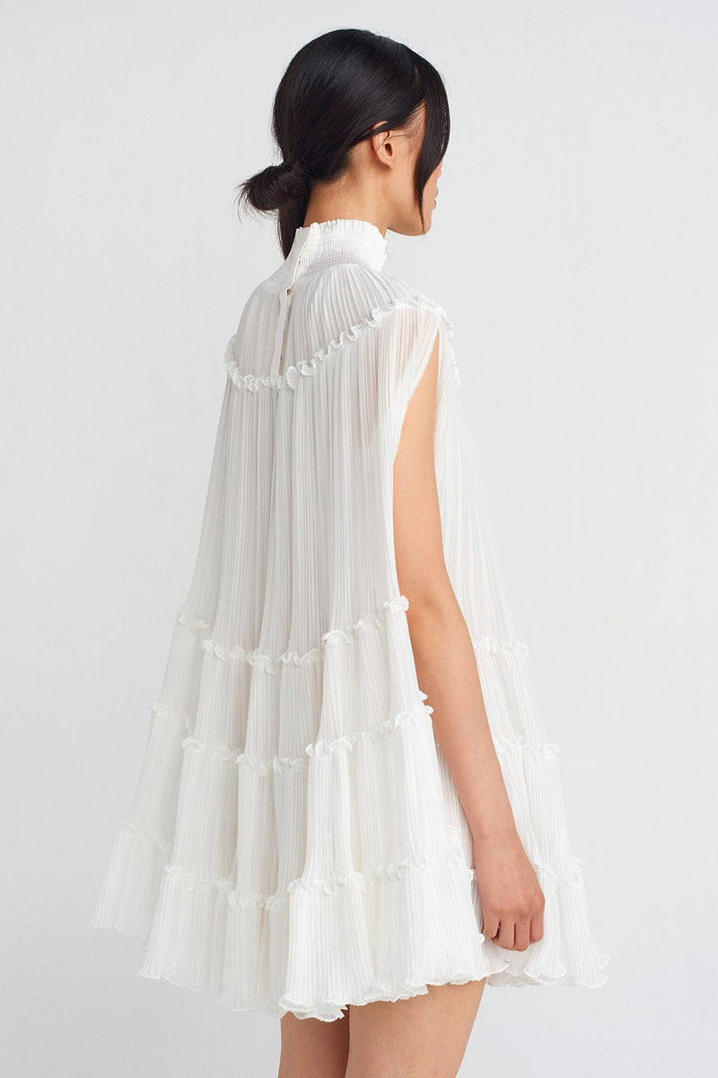 Nu Chiffon Pleated Short Dress Off White