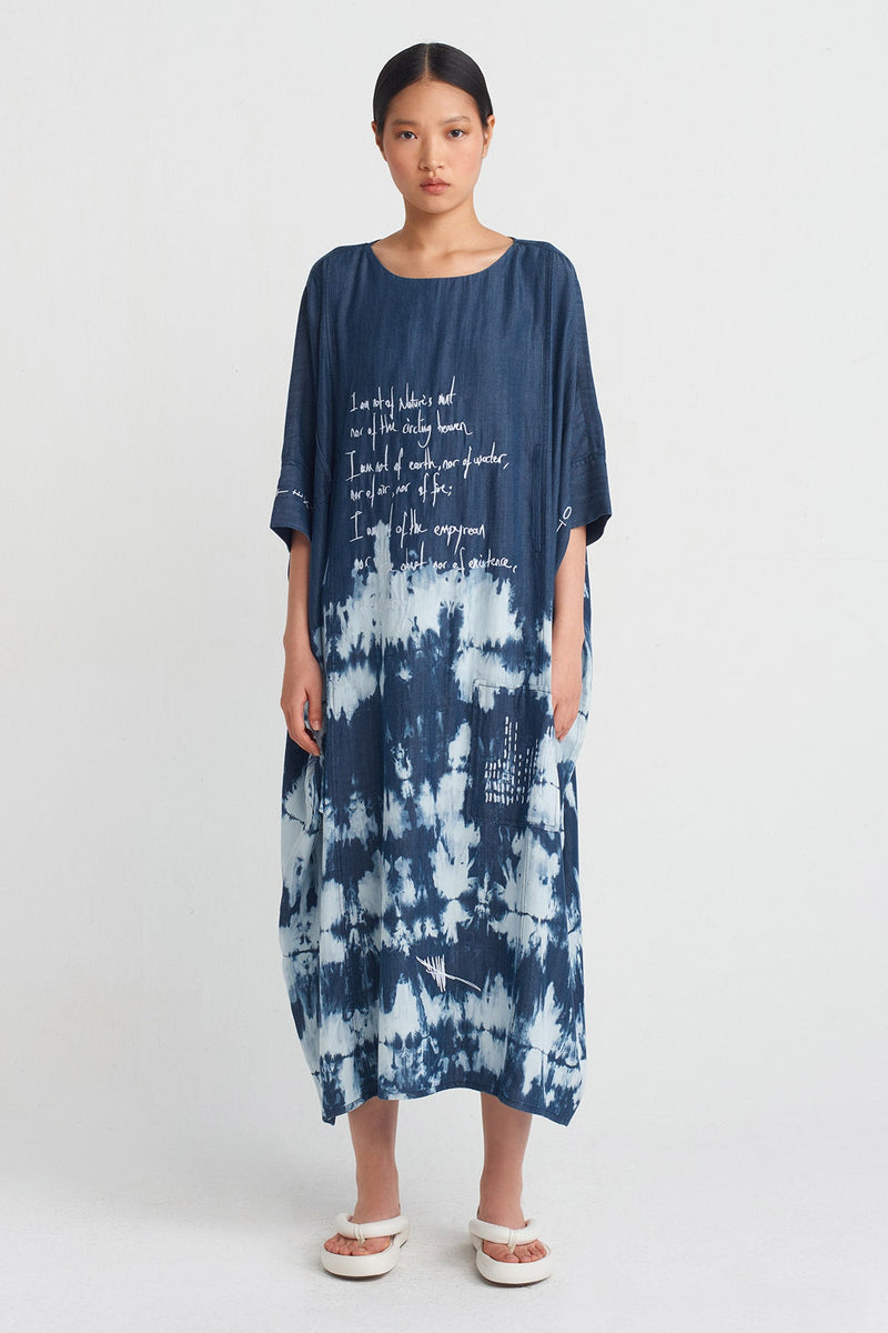 Nu Embroidered Batik Dress Marine Blue