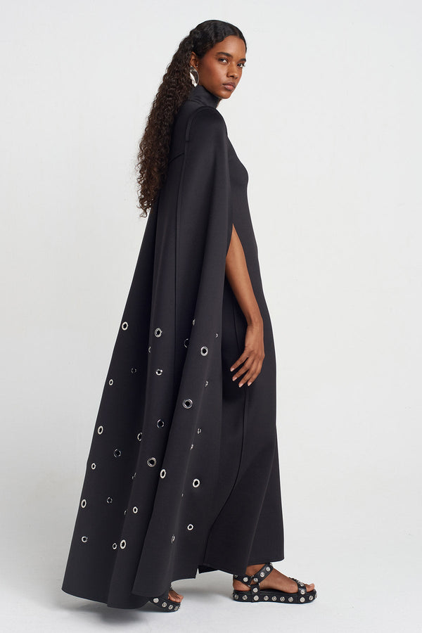 Nu Eyelet Detail Cape Dress Black