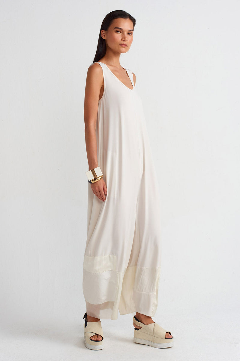 Nu Organza And Taffeta Striped Jersey Jumpsuit Ecru