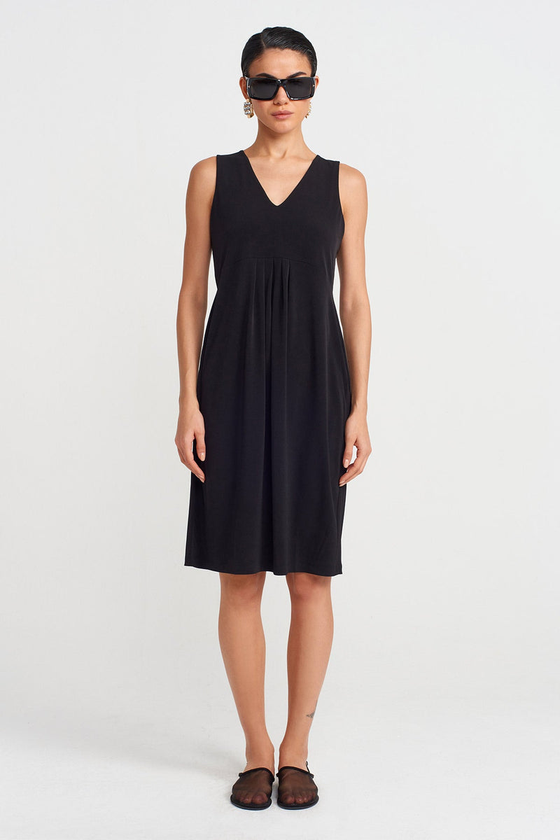 Nu V Neck Short Jersey Dress Black