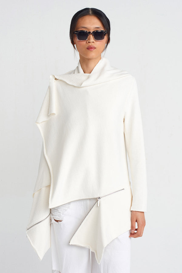 Nu Zipper And Bird-Eye Detailed Cardigan Off White