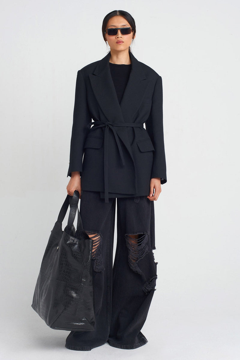 Nu Belted Blazer Jacket Black