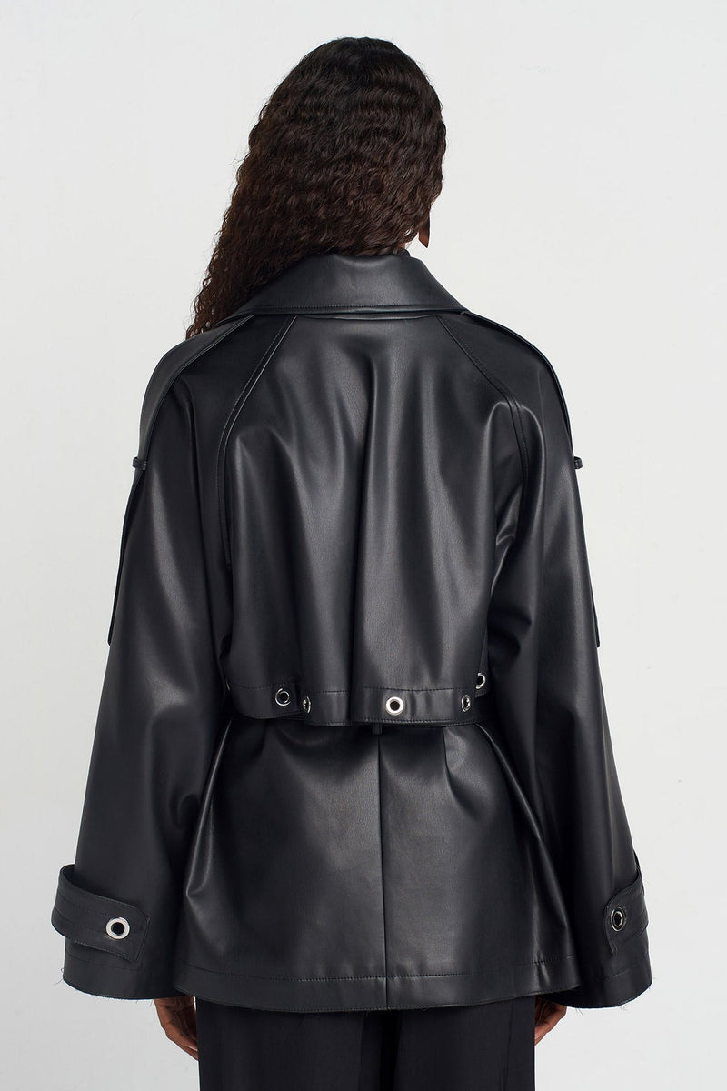 Nu Faux Leather Coat Black