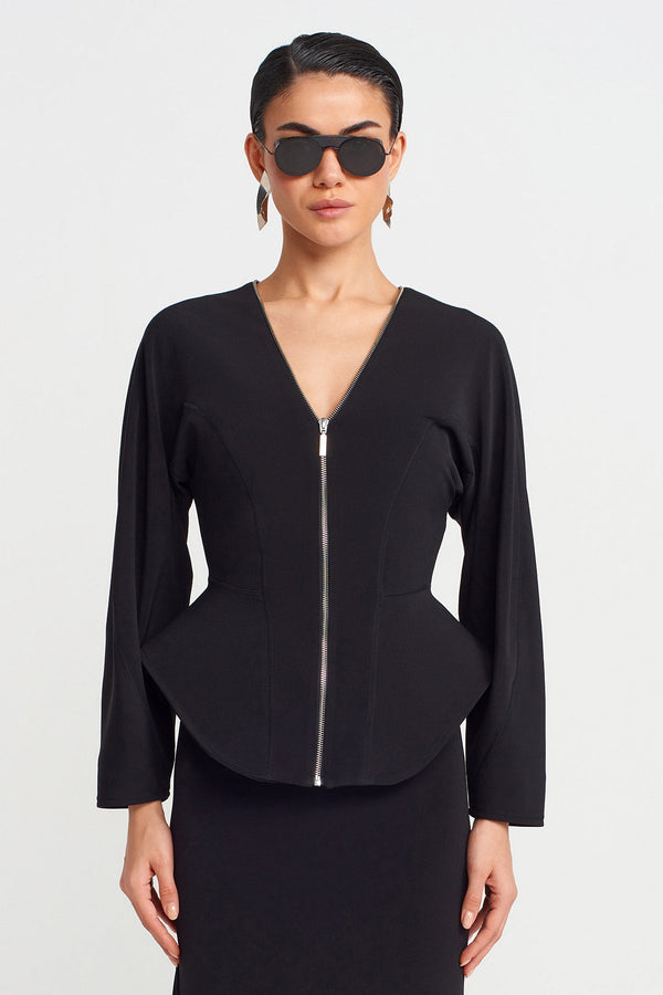 Nu Waist Zippered Jersey Jacket Black
