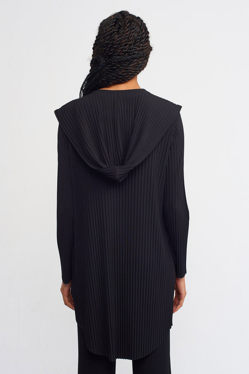 Nu Hooded Pleated Jersey Cardigan Black