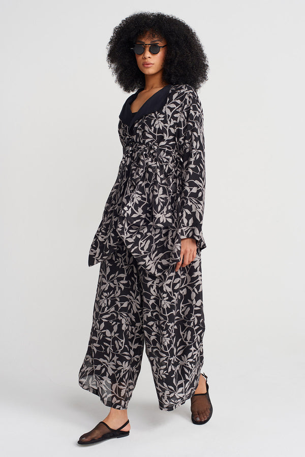 Nu Floral Voile Wide-Leg Trousers Black