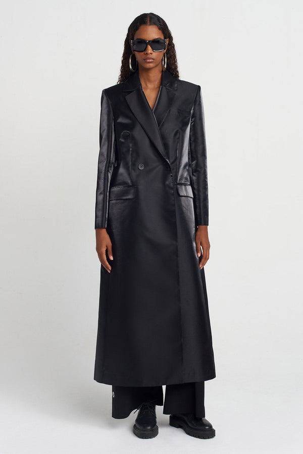 Nu Shiny Long Coat Black