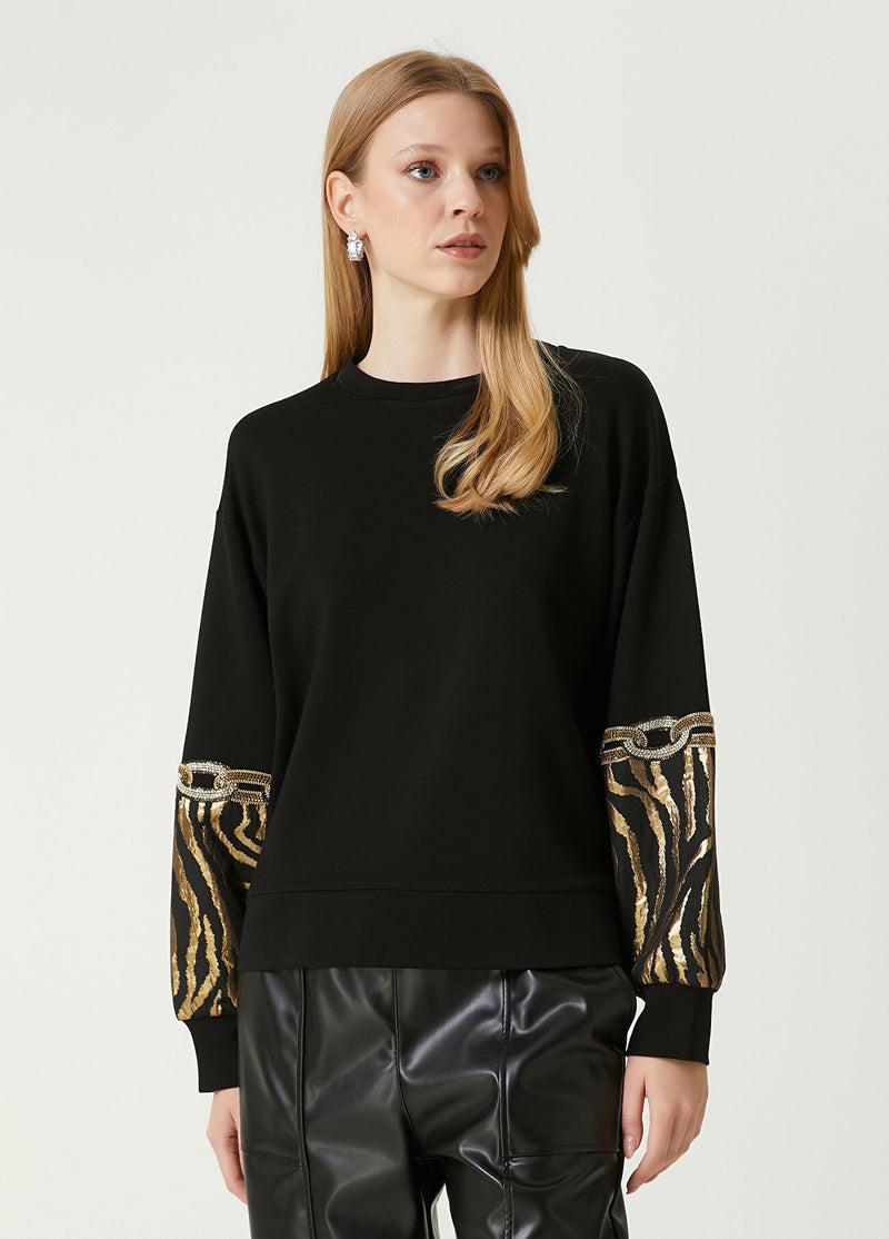 Beymen Club Stone Embroidered Sweatshirt Black