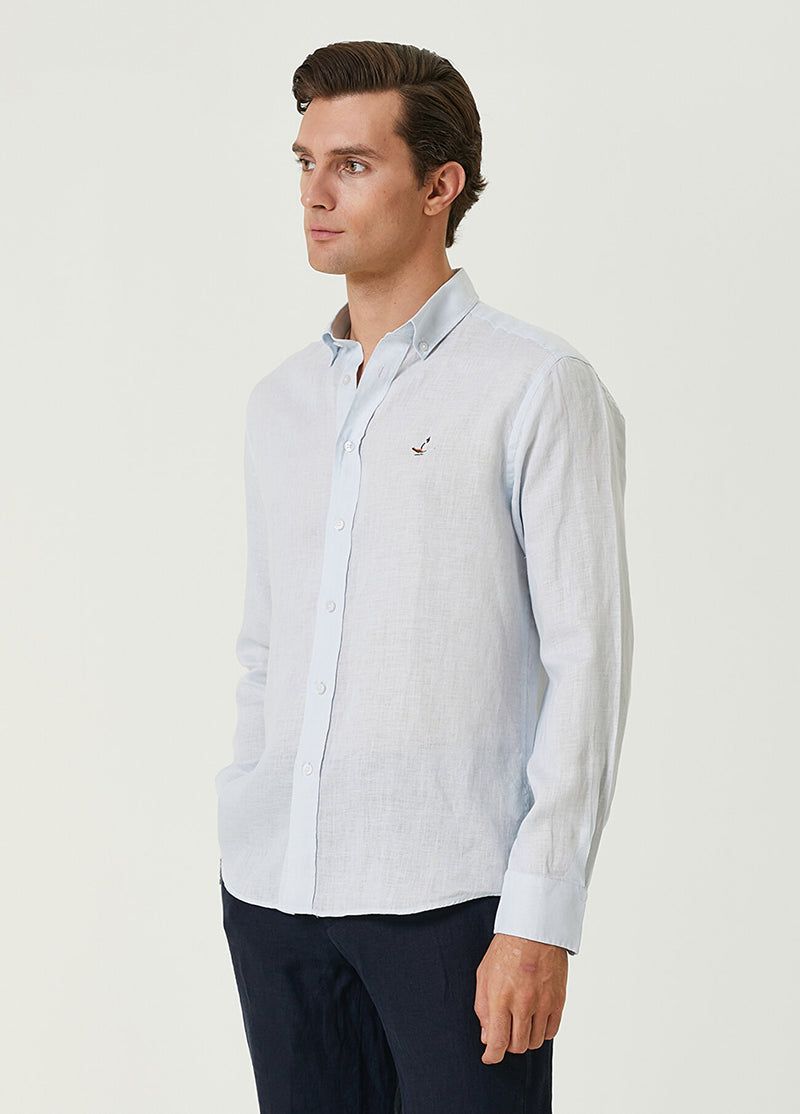 Beymen Club Men Comfortable Fit Linen Shirt Light Blue