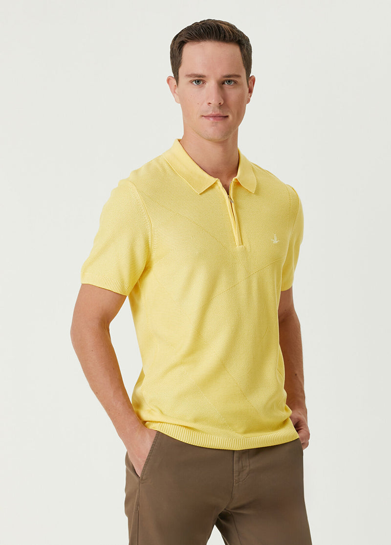 Beymen Club Men Polo Neck Textured Short Sleeve Knitwear Yellow