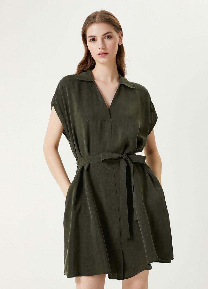 Beymen Club Cupro Belted Mini Dress Khaki