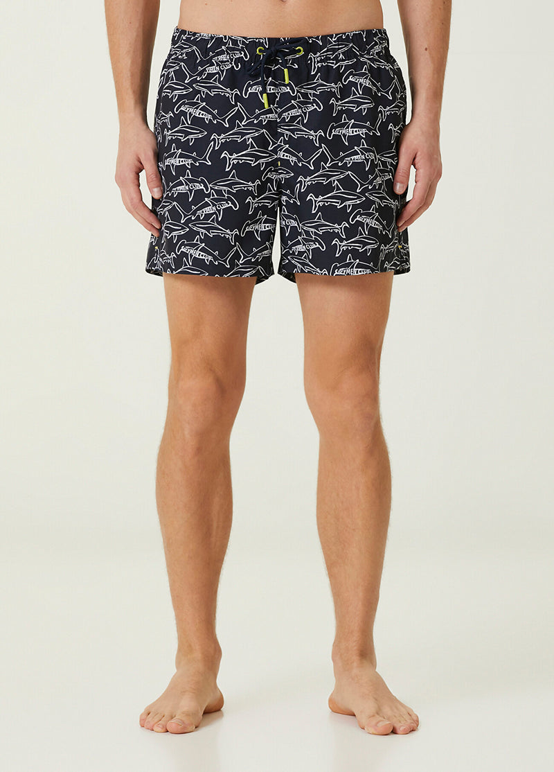 Beymen Club Men Hammerhead Shark Pattern Swim Shorts Navy