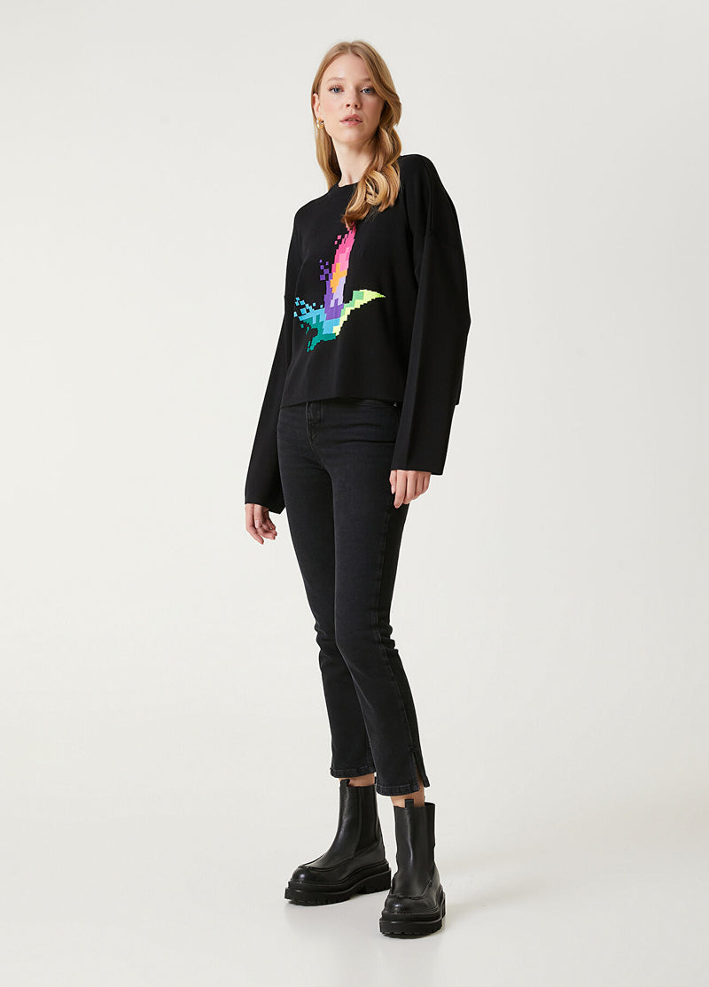 Beymen Club Pixel Bird Jacquard Sweater Black