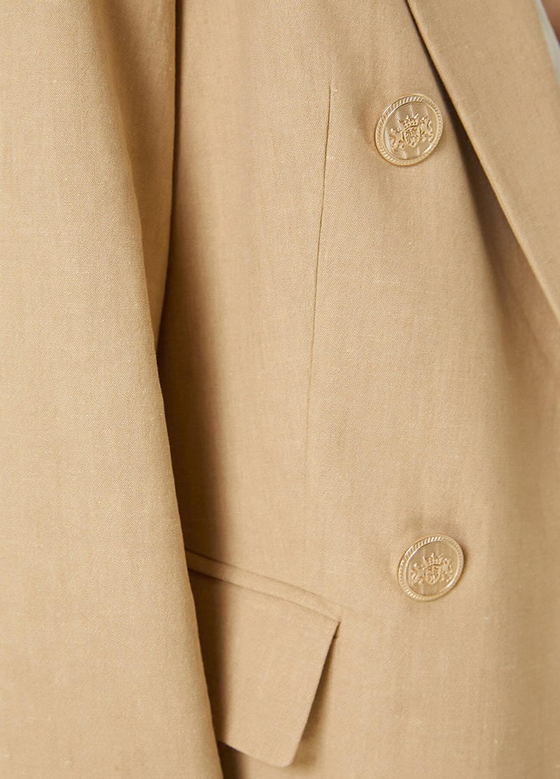 Beymen Club Double Breasted Linen Blazer Beige