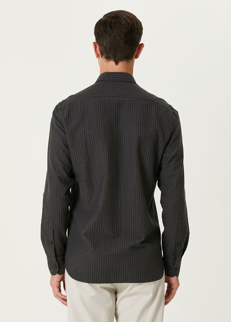 Beymen Club Men Slim Fit Embossed Textured Shirt Anthracite