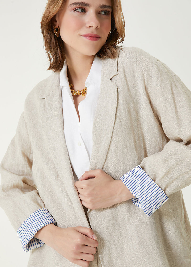 Beymen Club Comfortable Fit Linen Jacket Beige