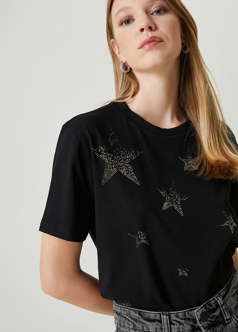 Beymen Club Star Hotfix Detailed T-Shirt Black