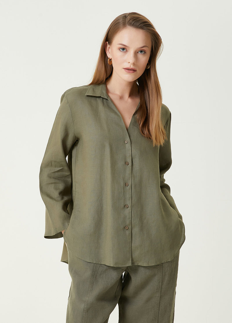 Beymen Club Solid Linen Shirt Light Khaki