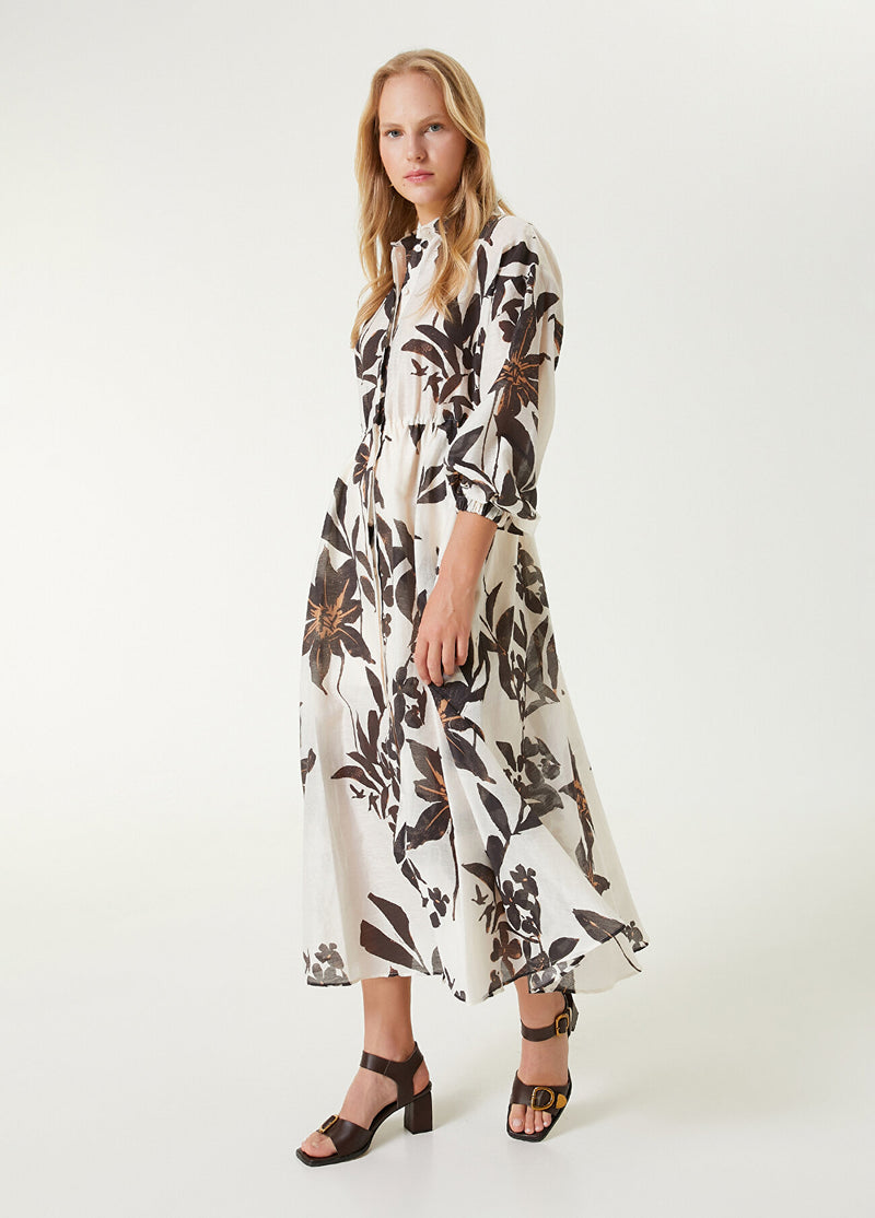 Beymen Club Printed Maxi Shirt Dress Black&White