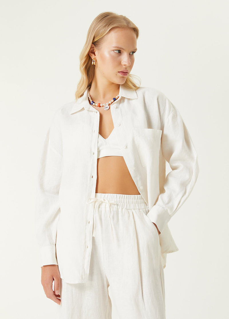 Beymen Club Oversize Linen Shirt Off White