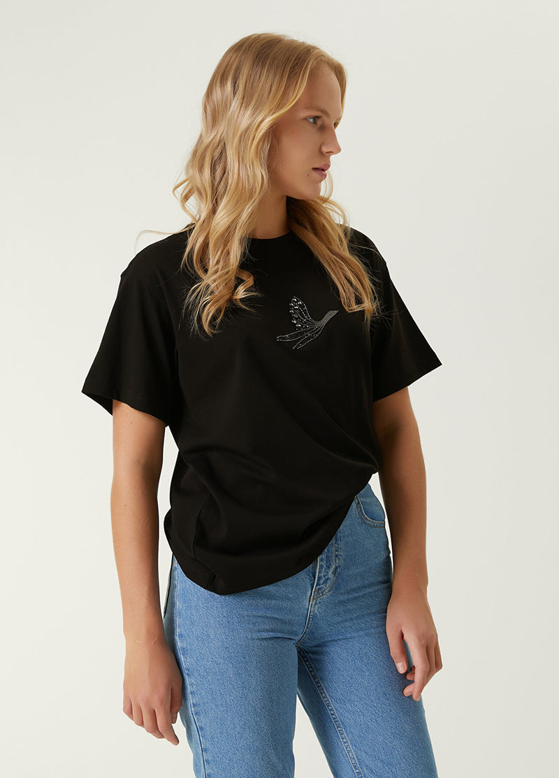 Beymen Club Stone Logo Embroidered T-Shirt Black