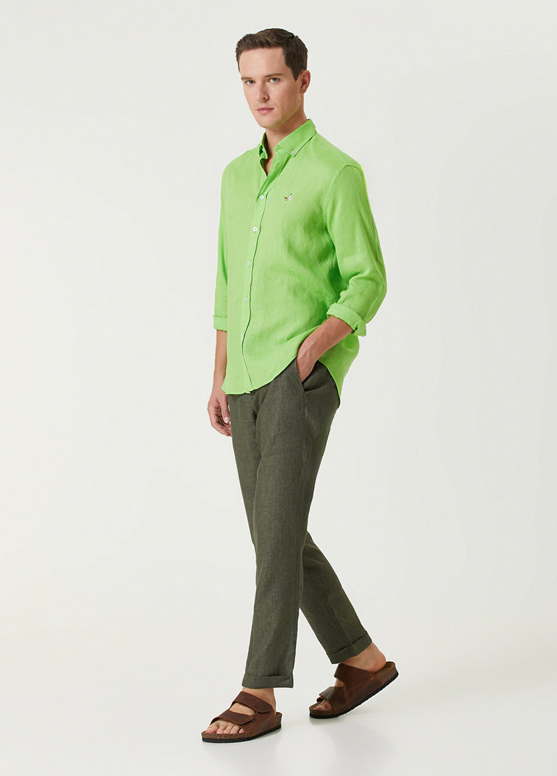 Beymen Club Men Comfort Fit Linen Shirt Neon Green