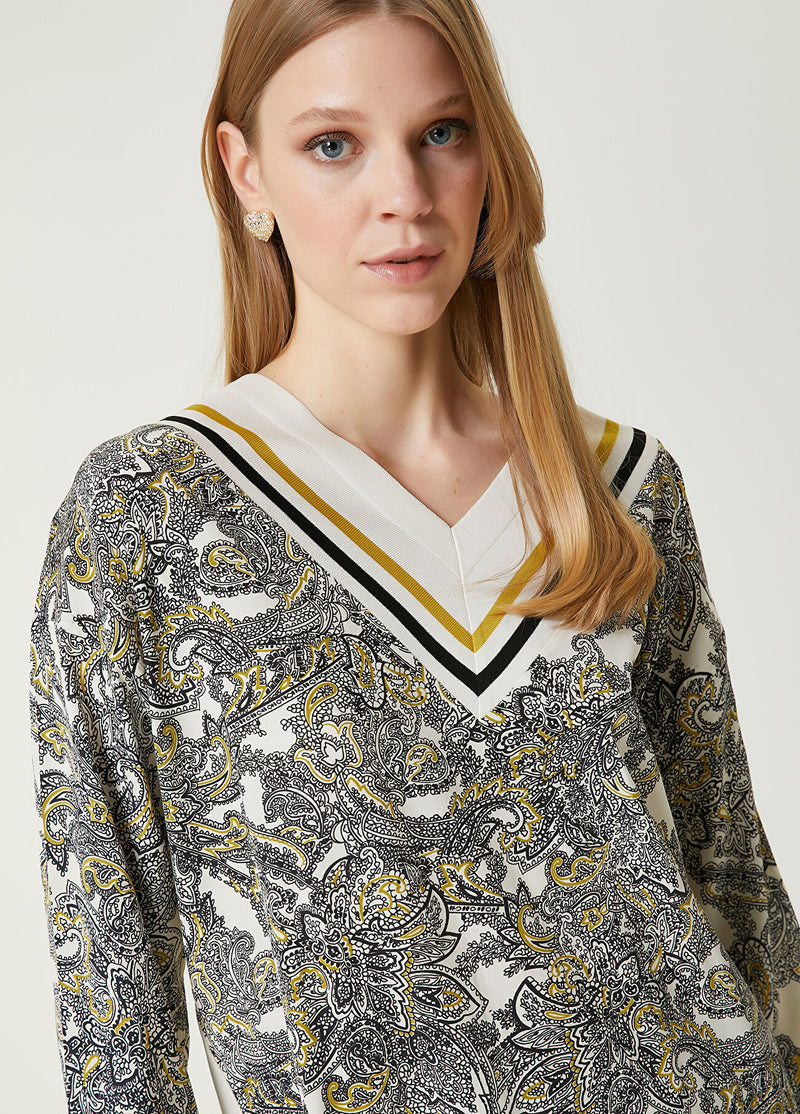 Beymen Club Paisley Patterned Sweater Ecru