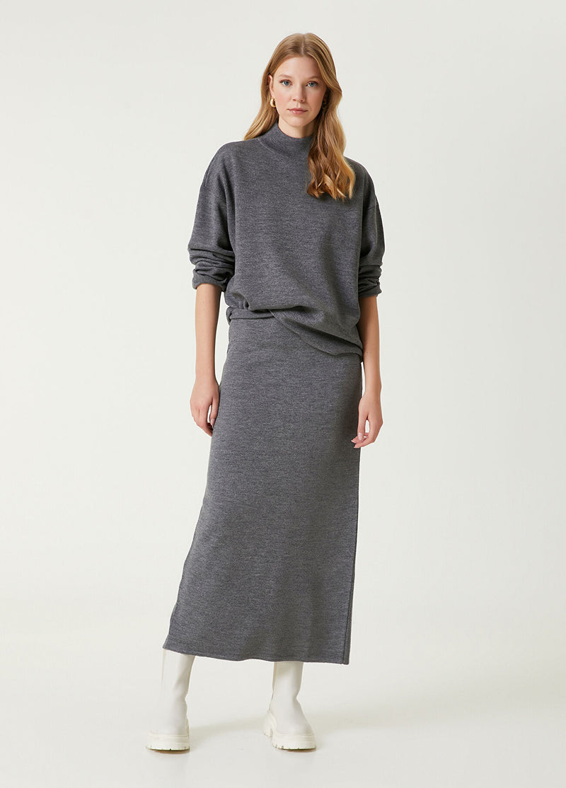 Beymen Club Midi Wool Skirt Gray