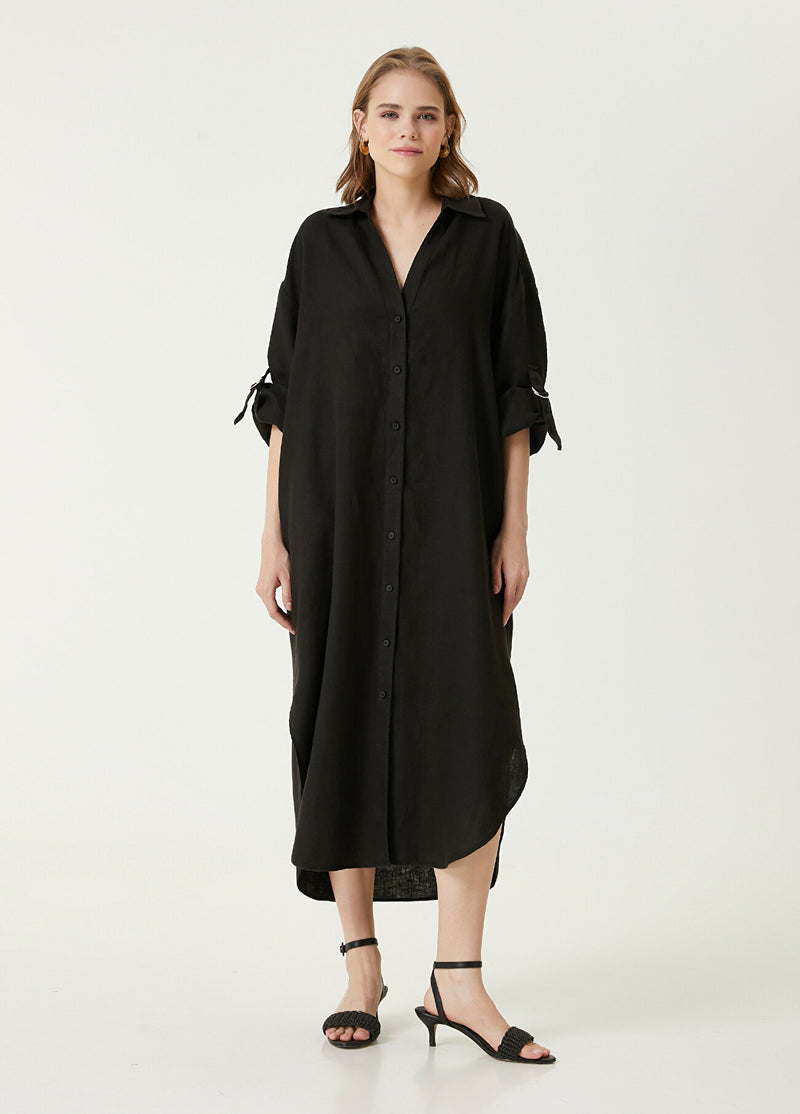 Beymen Club Linen Dress With Slit Detail  Black