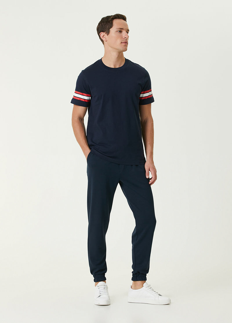 Beymen Club Men Stripe Printed Logo T-Shirt Navy