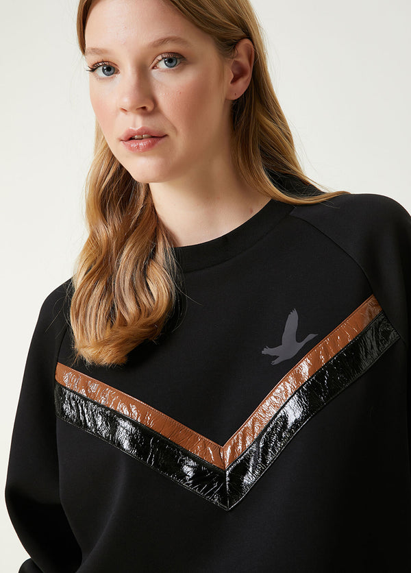 Beymen Club Patent Leather Stripe Sweatshirt Black