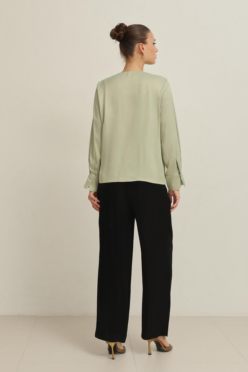 Setre Collar Accessory Detailed Relaxed Cut Blouse Light Green