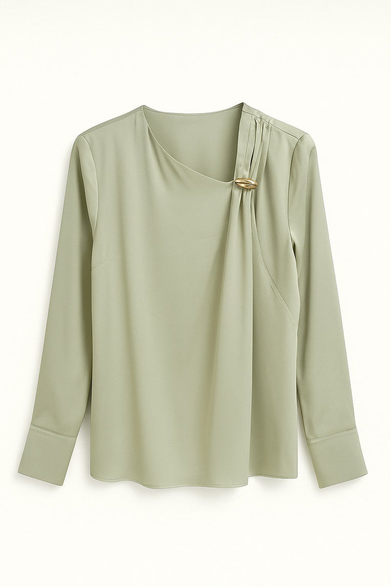 Setre Collar Accessory Detailed Relaxed Cut Blouse Light Green