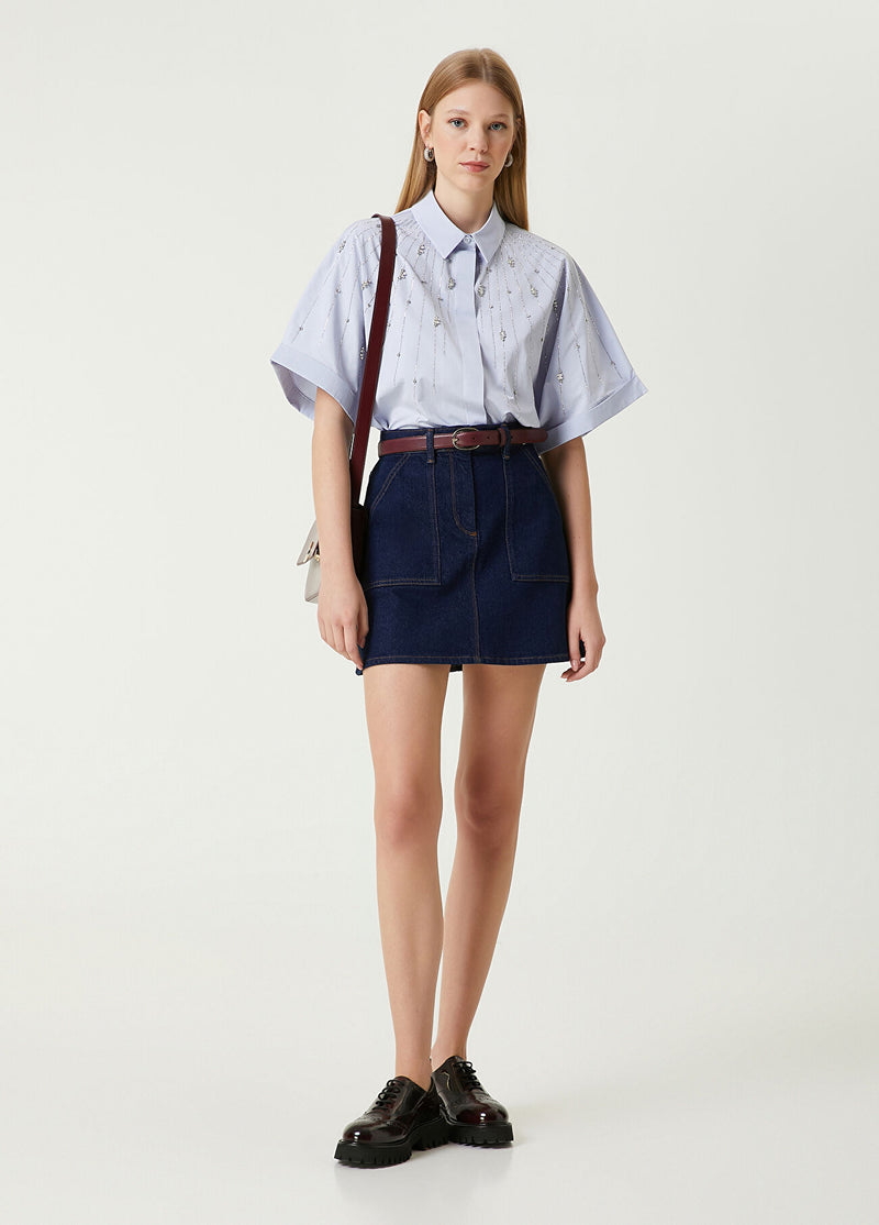 Beymen Club Embellished Short Sleeve Shirt Blue