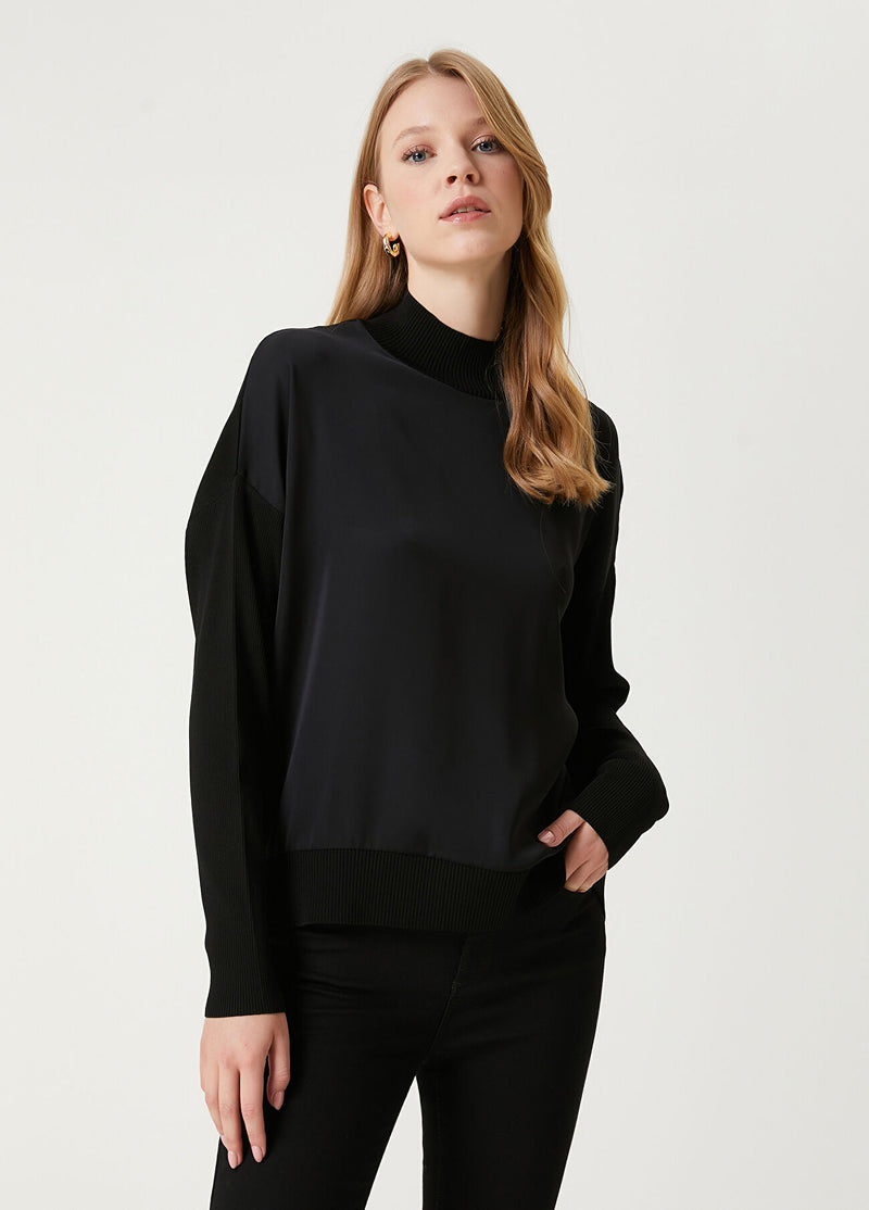 Beymen Club Satin Inserted Sweater Black