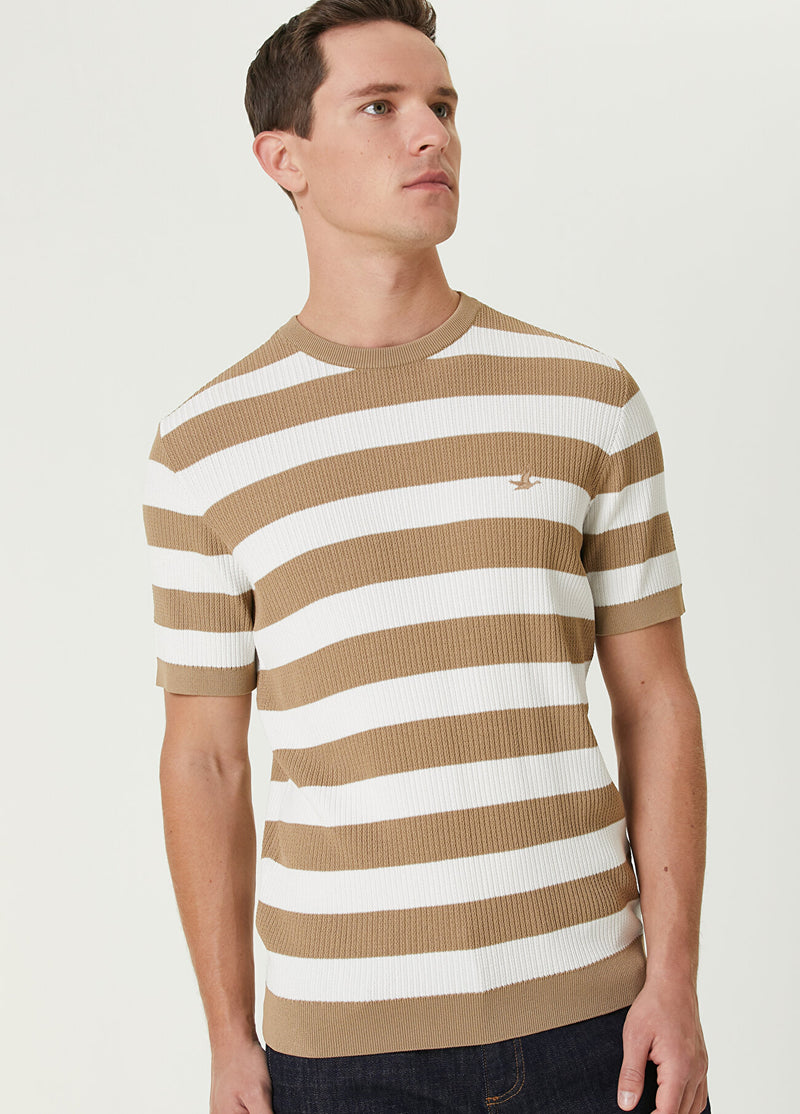 Beymen Club Men Striped Short Sleeve Sweater Camel