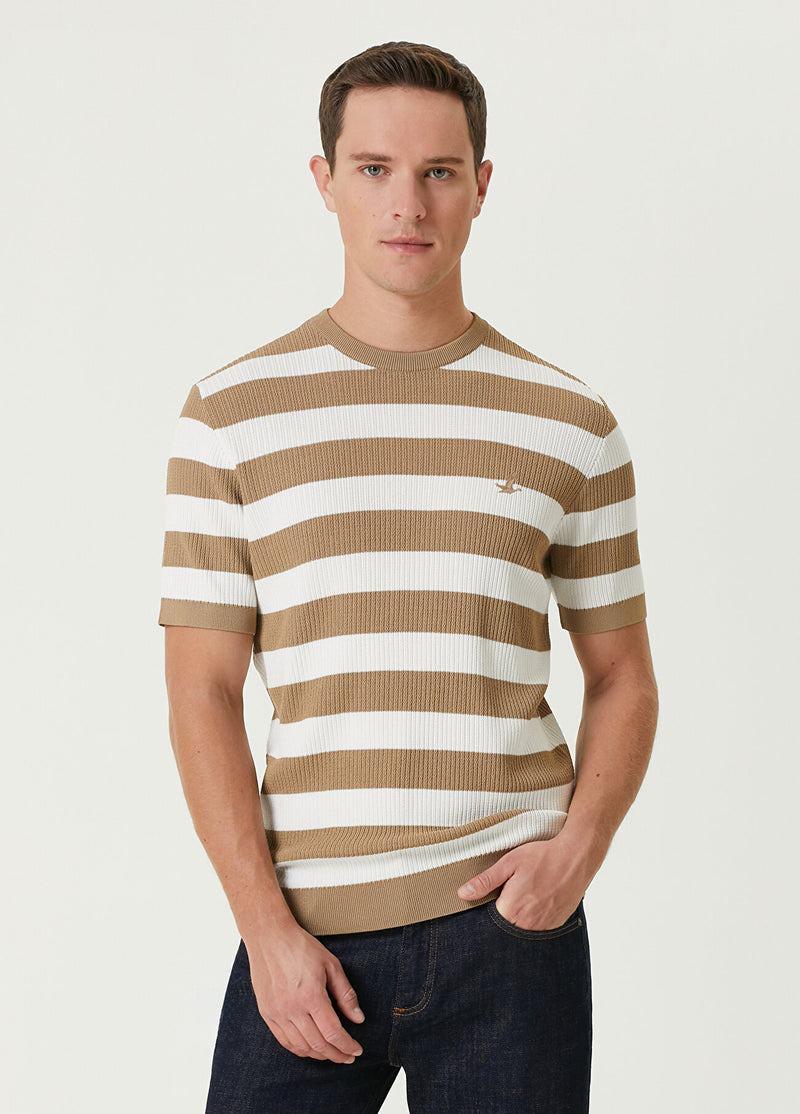 Beymen Club Men Striped Short Sleeve Sweater Camel