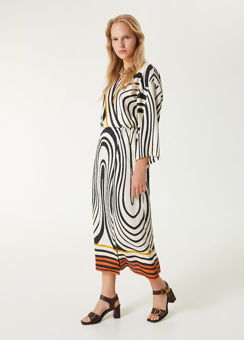 Beymen Club Patterned V-Neck Maxi Dress Ecru