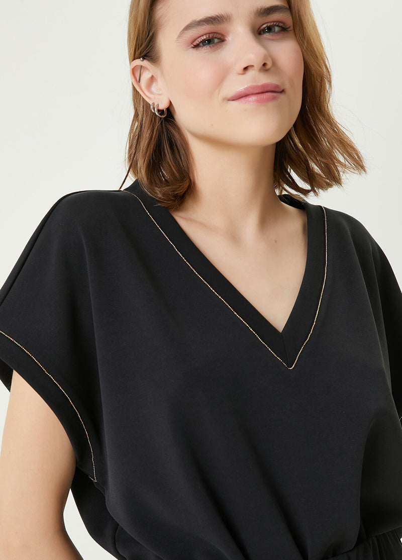 Beymen Club Detailed V-Neck Sweatshirt Black