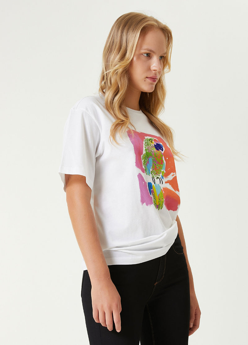 Beymen Club Stone Parrot Printed T-Shirt Off White