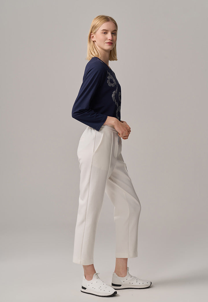 Choice Straight Legs Pin Tuck Solid Trousers Off White