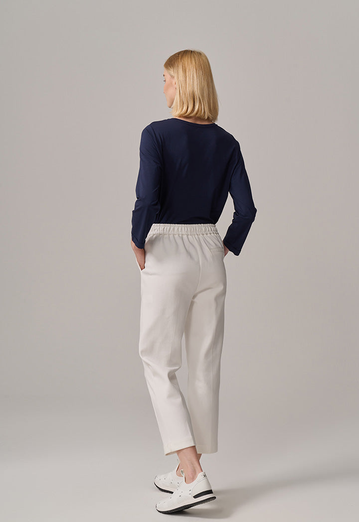 Choice Straight Legs Pin Tuck Solid Trousers Off White