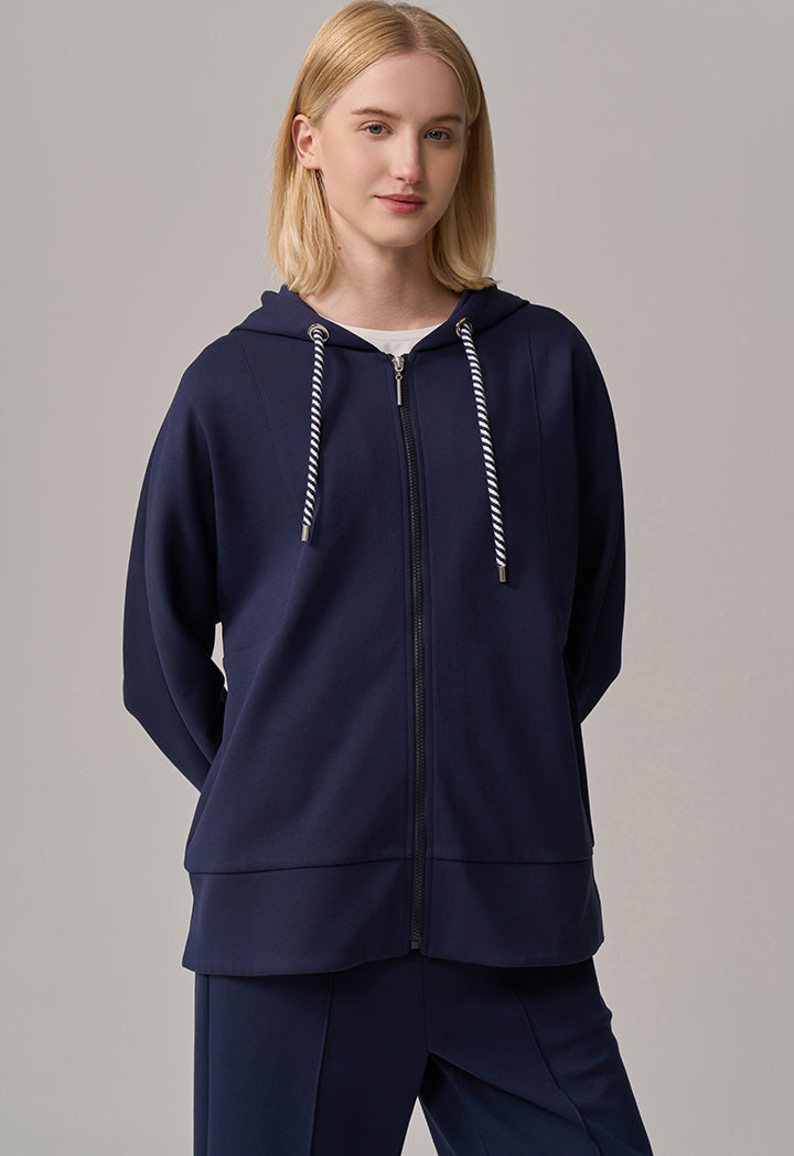 Choice Solid Hooded Long Sleeves Jacket Navy