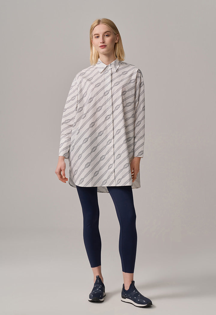 Choice Contrast Monogram Drop Shoulder Shirt Navy-White